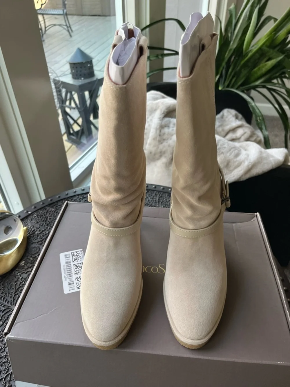 FRANCO SARTO PAXTON MID CALF SUEDE BOOTS IN ECRU 7.5 8 9 - Picture 4 of 7